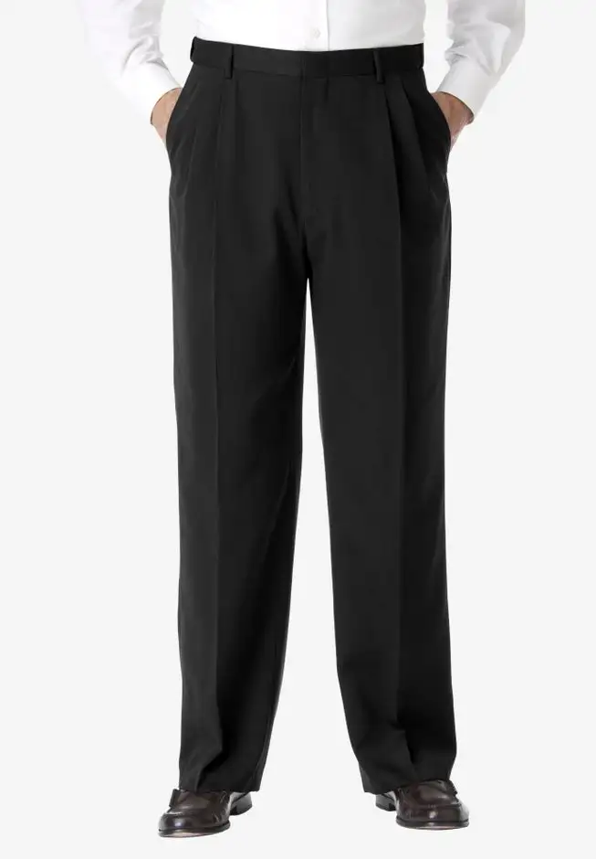 No Hassle Classic Fit Expandable Waist Double-Pleat Dress Pants