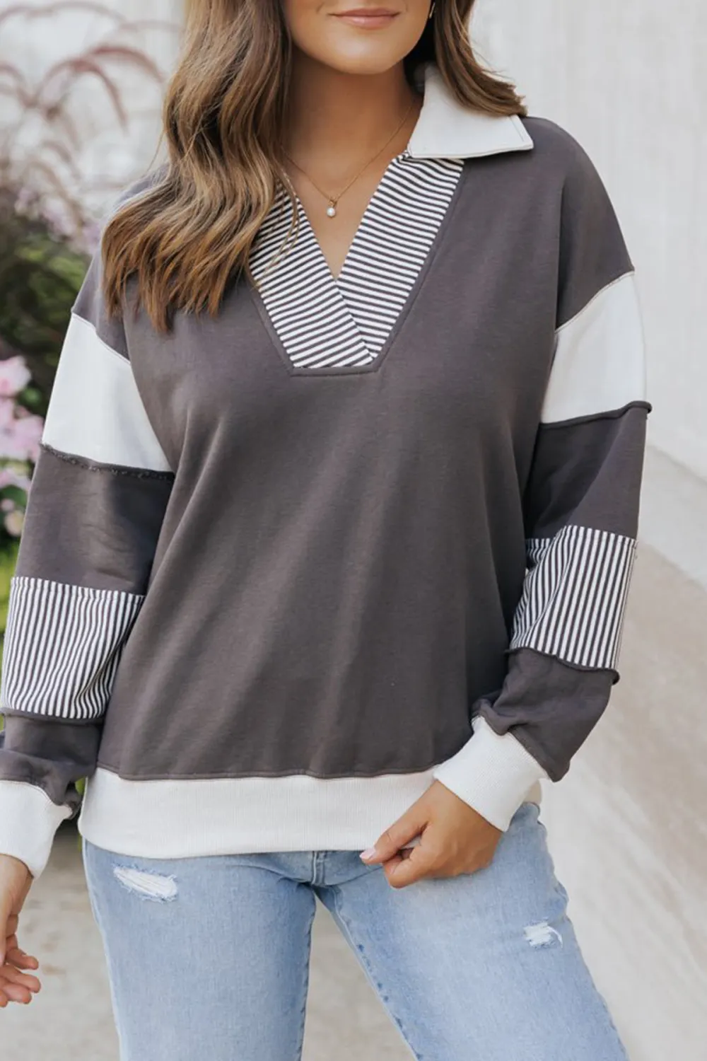 Charcoal Color Block Terry Sweatshirt