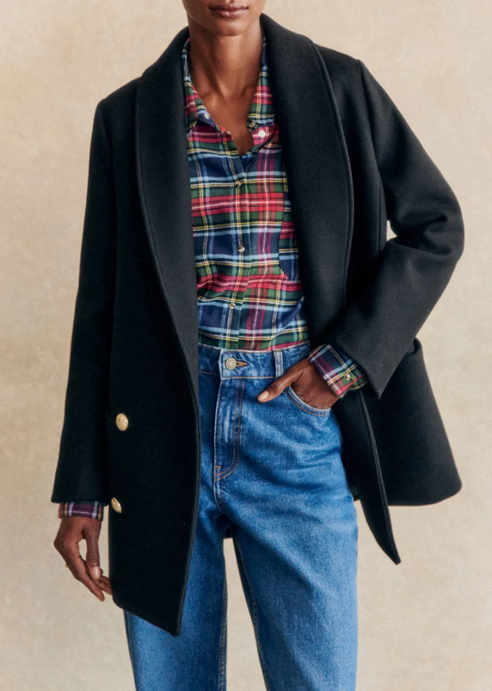 Cropped Shawl Collar Coat