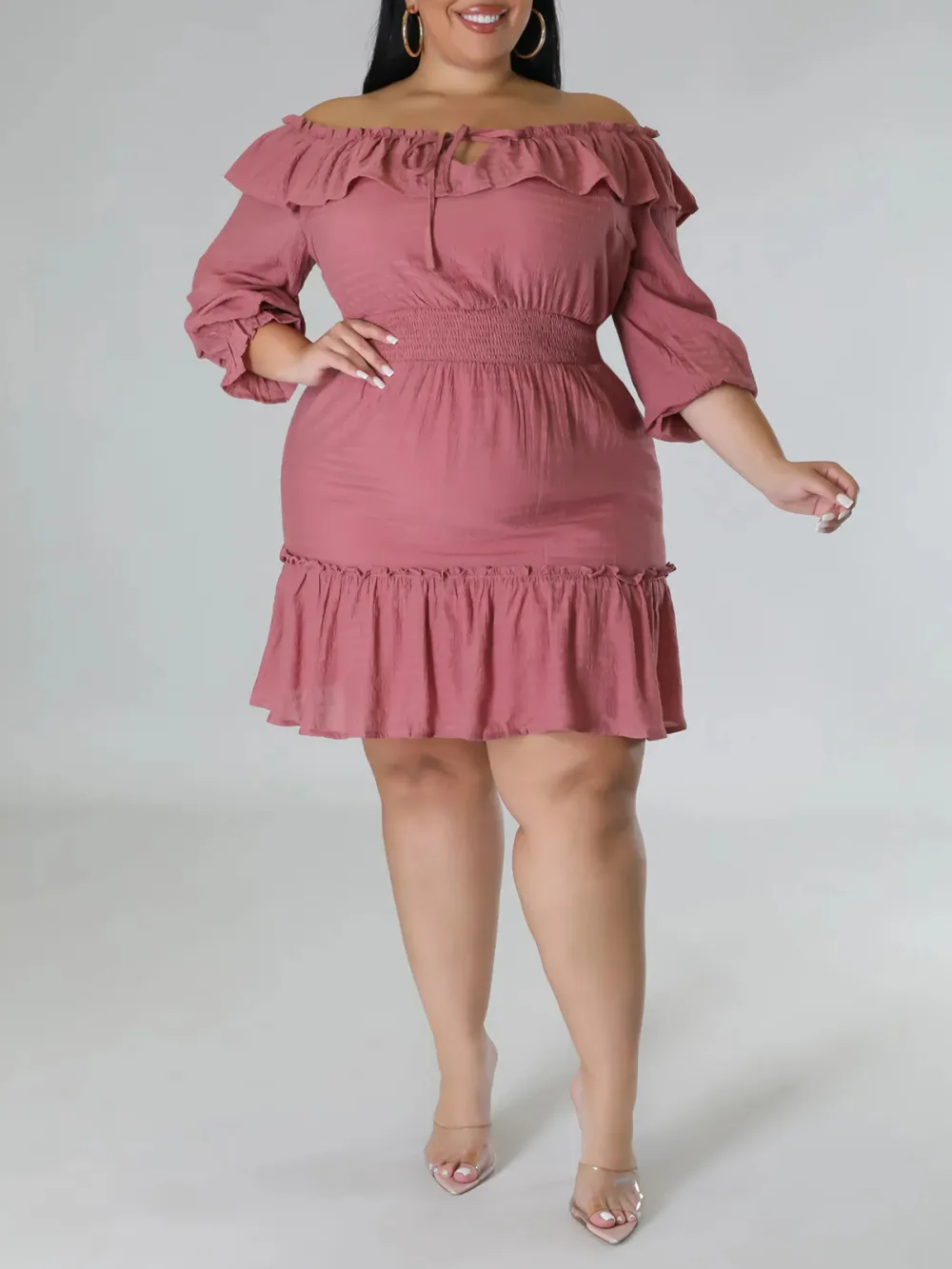 Straight Neck Tie Front Dress