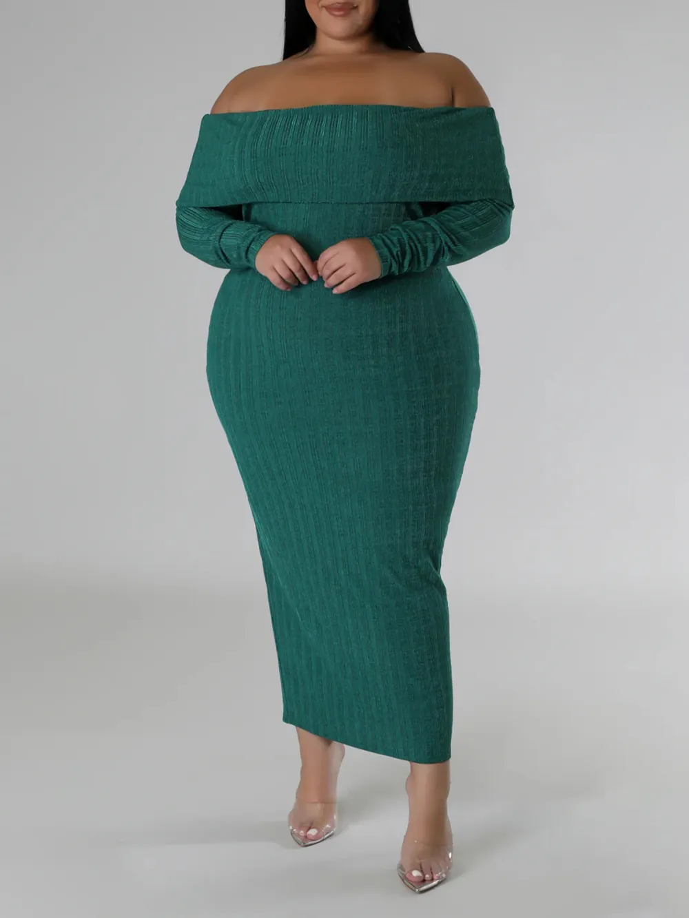 Long Sleeve Straight Neck Maxi Dress