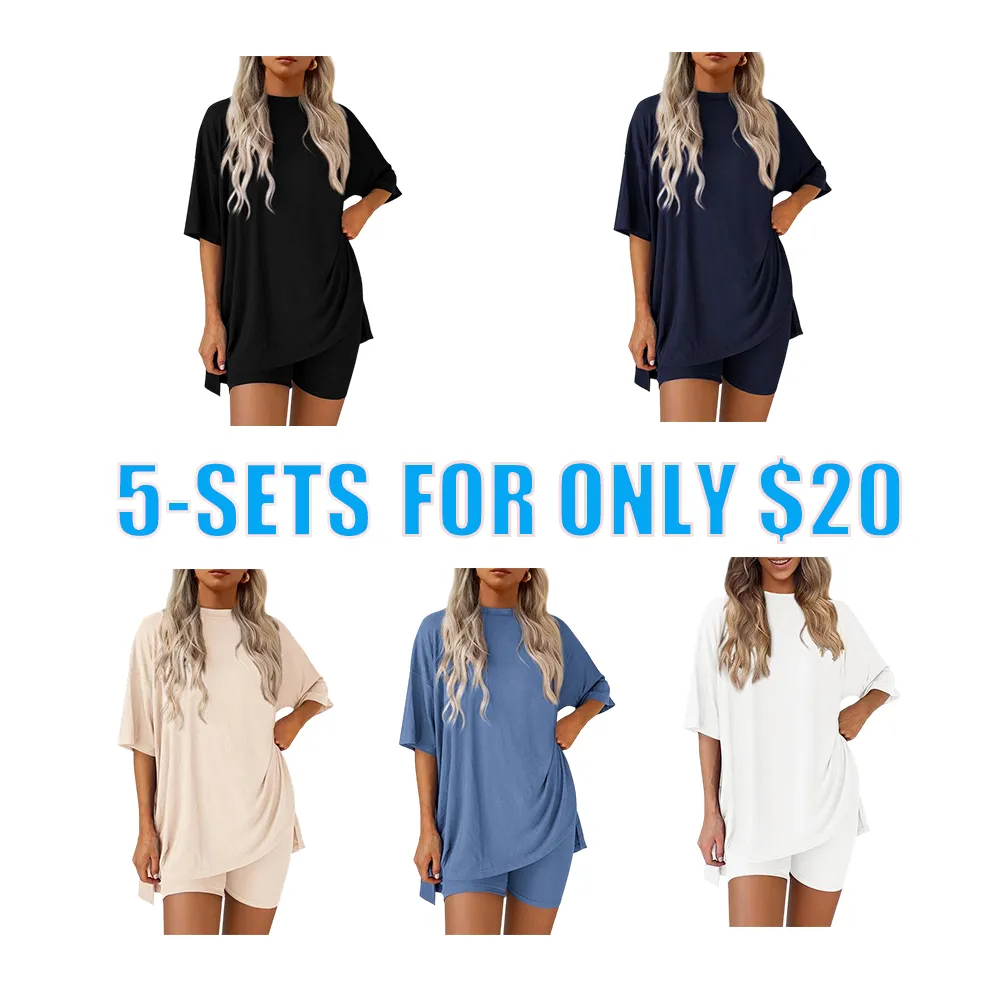 Women's Two Piece Lounge Set 2025 Summer Casual Oversized Shirts