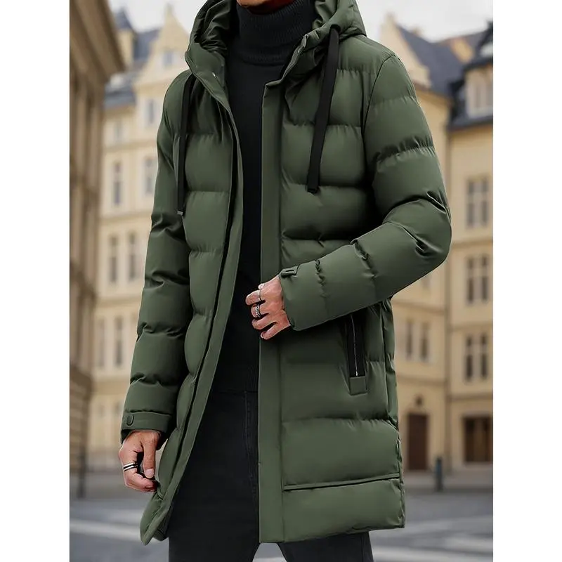 Men's Heavy-Duty Windproof Winter Coat - Thickened Full-Zip Hooded Jacket with Padded, Full-Zip Closure & Two Pockets, Machine Washable Cold-Resistant Outerwear for Skiing, Commuting, and Daily Use (Casual Fit) Menswear Zipper Outdoor Stylish