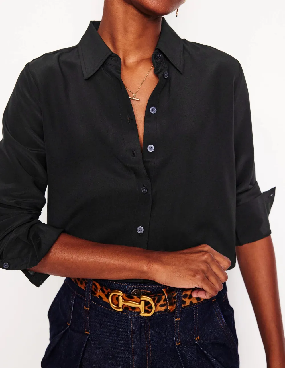 Black Silk Button - Down Shirt