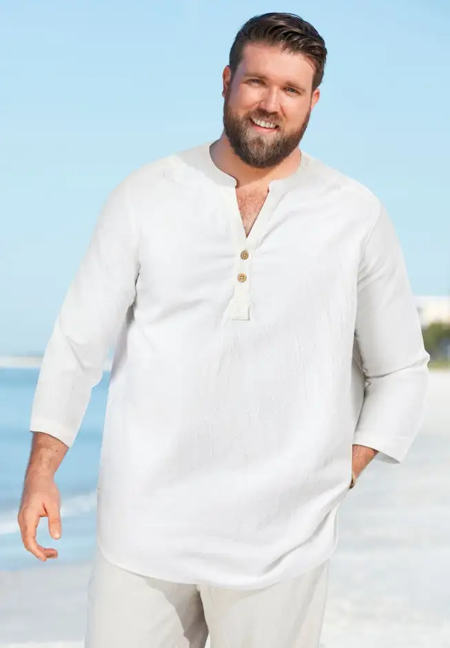 Gauze Mandarin Collar 3/4 Sleeve Shirt