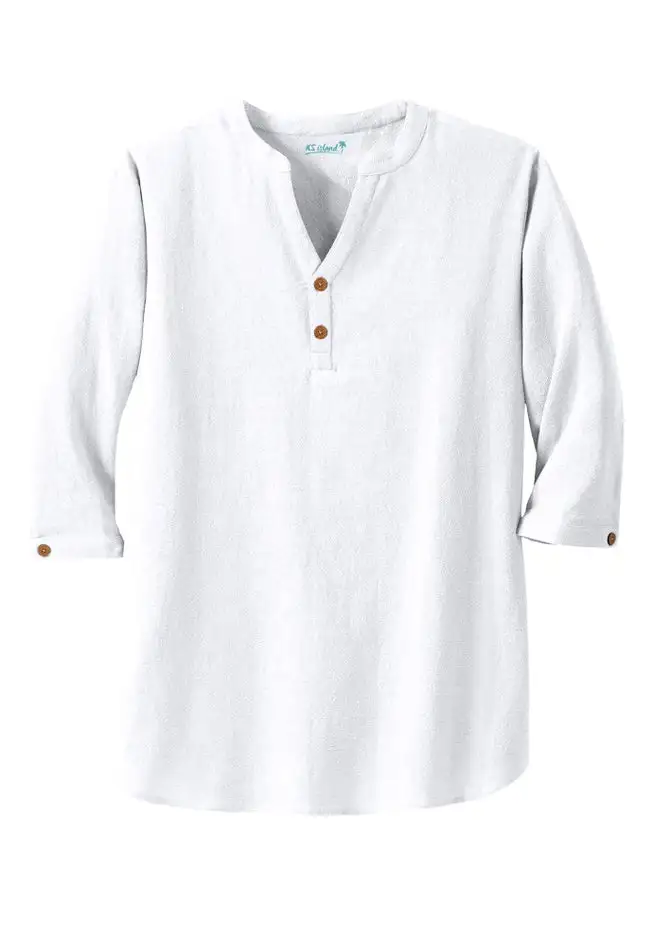 Gauze Mandarin Collar 3/4 Sleeve Shirt