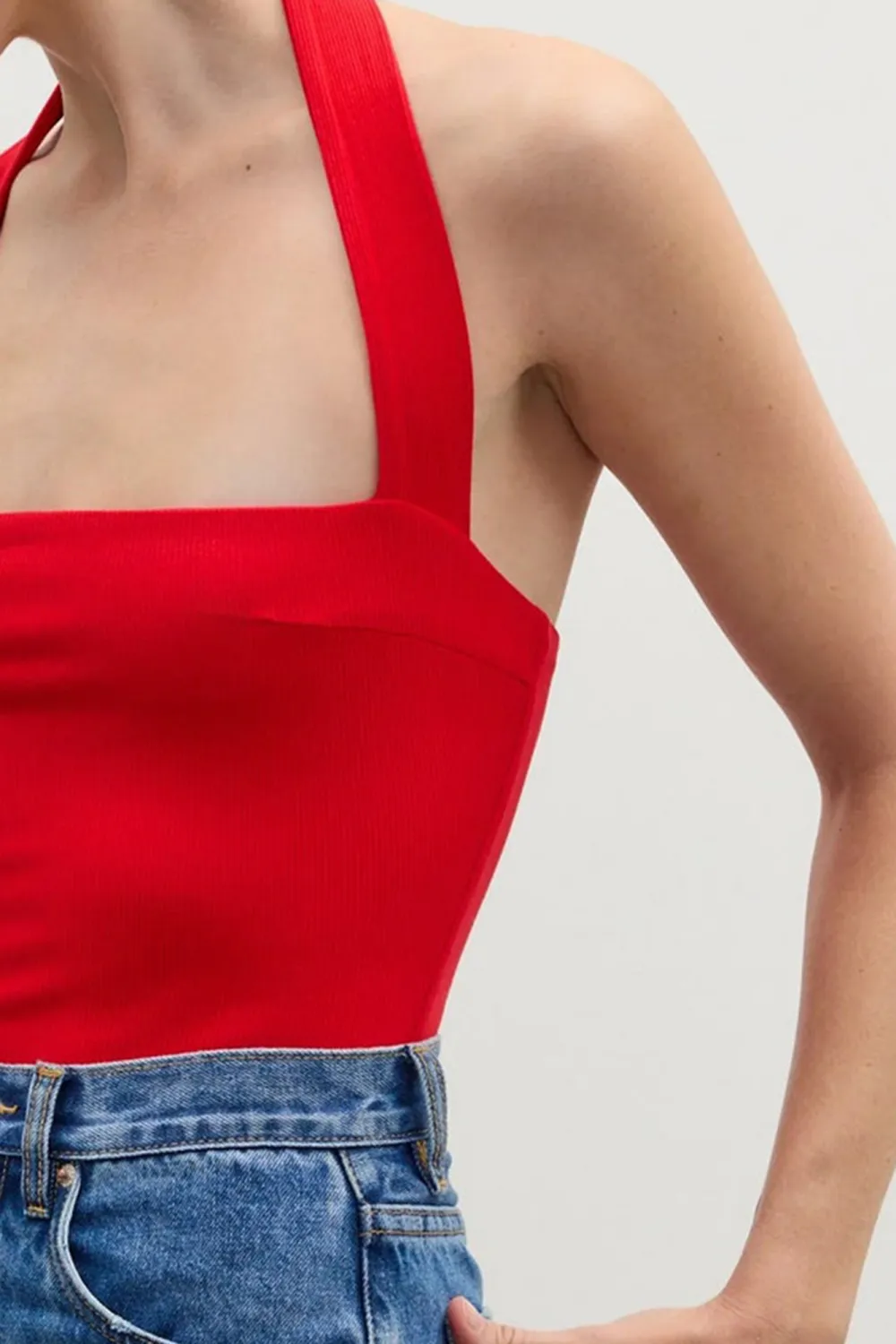 Red Simple Collarbone Comfortable Breathable Bodysuit