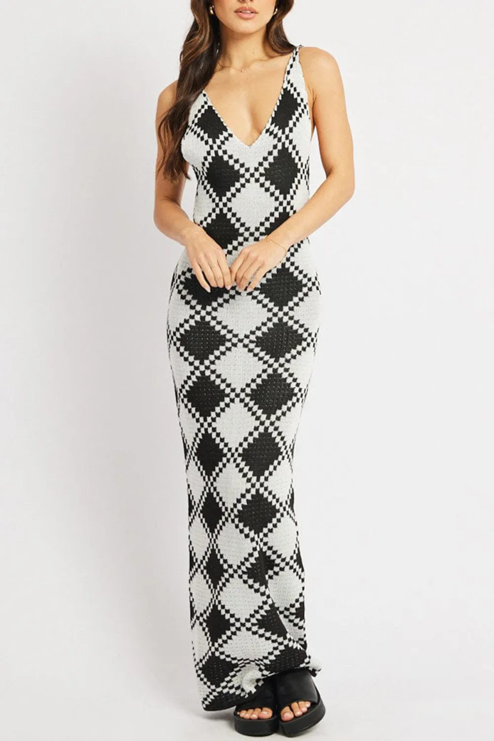 Black Check Beach Dress Cover Up