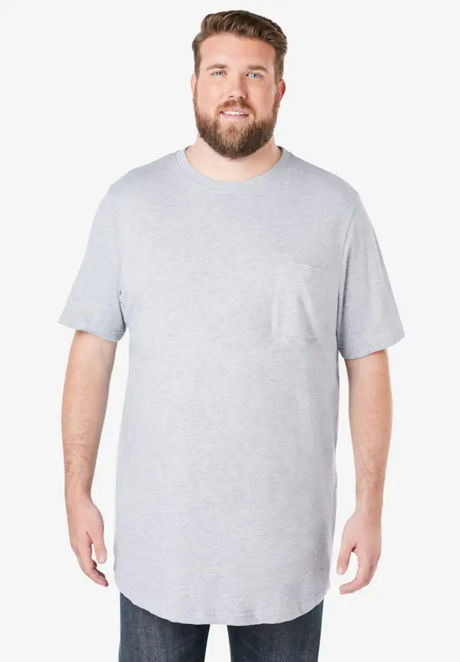 Shrink-Less Lightweight Longer-Length Crewneck Pocket T-Shirt