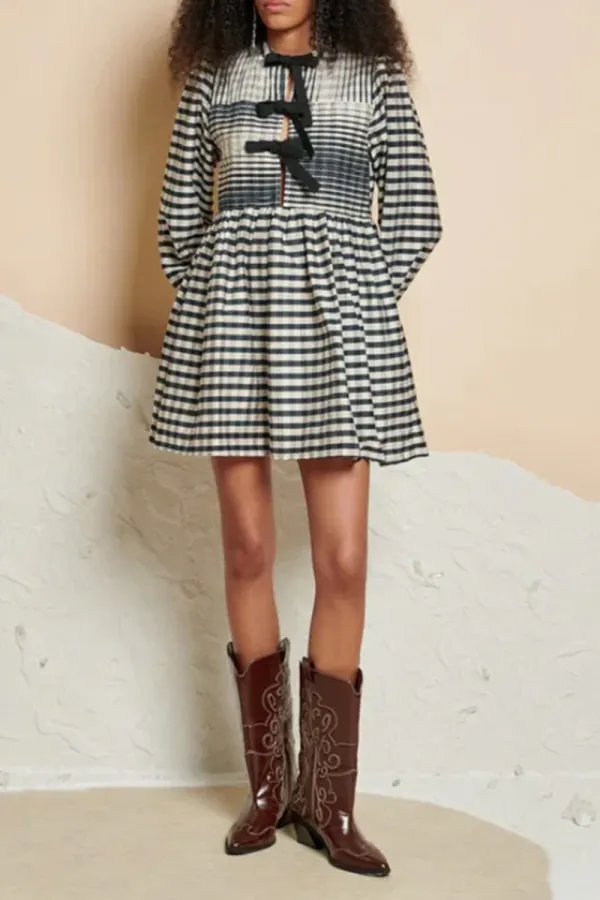Stripe Bow Accent Tie Mini Dresses