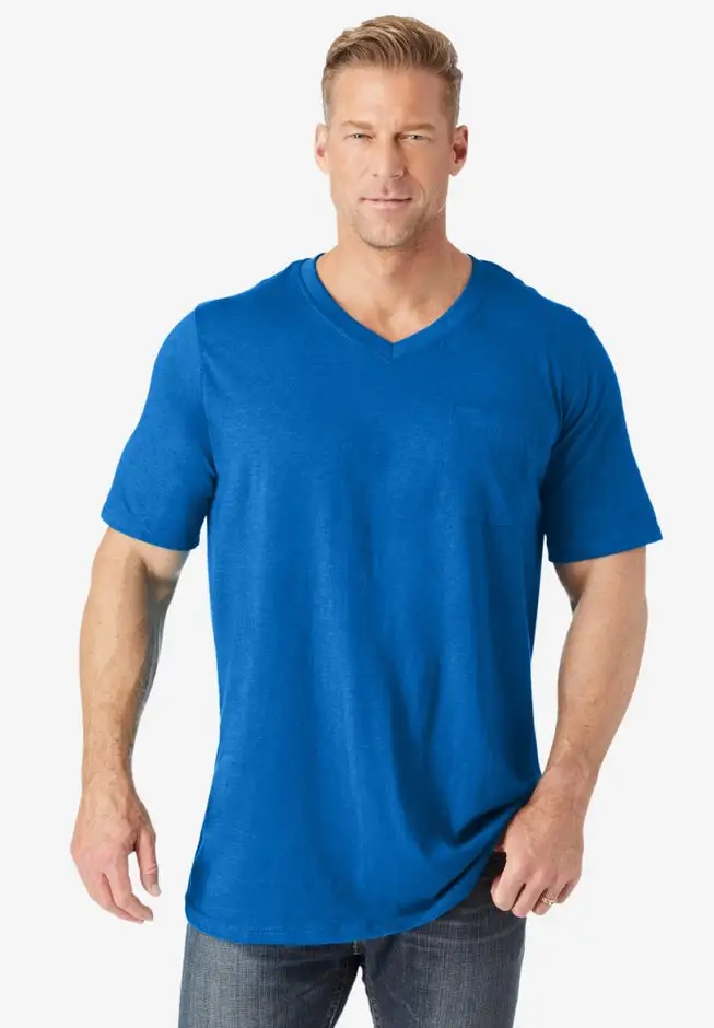 Shrink-Less Lightweight Longer-Length V-neck T-shirt
