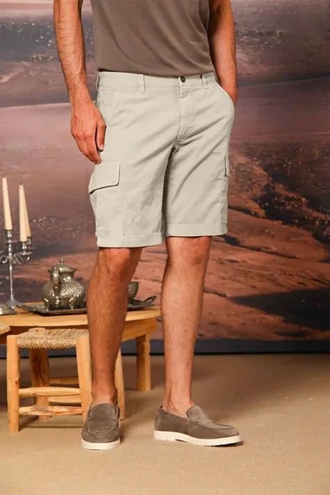 Beige Slim Fit Men'S Cotton Shorts