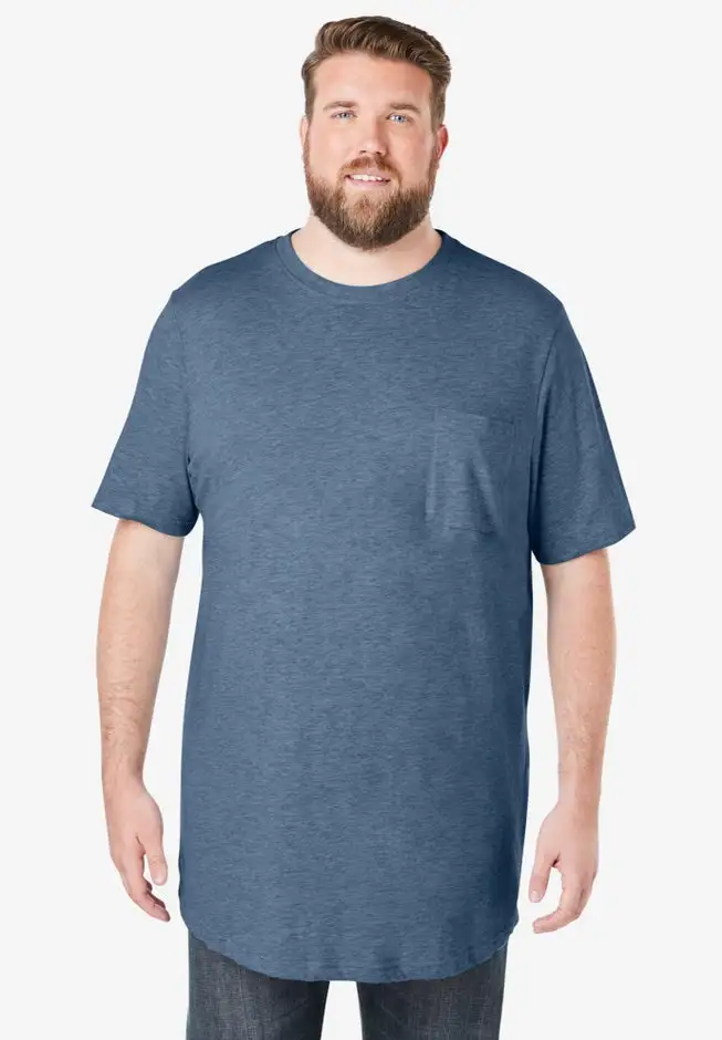 Shrink-Less Lightweight Longer-Length Crewneck Pocket T-Shirt
