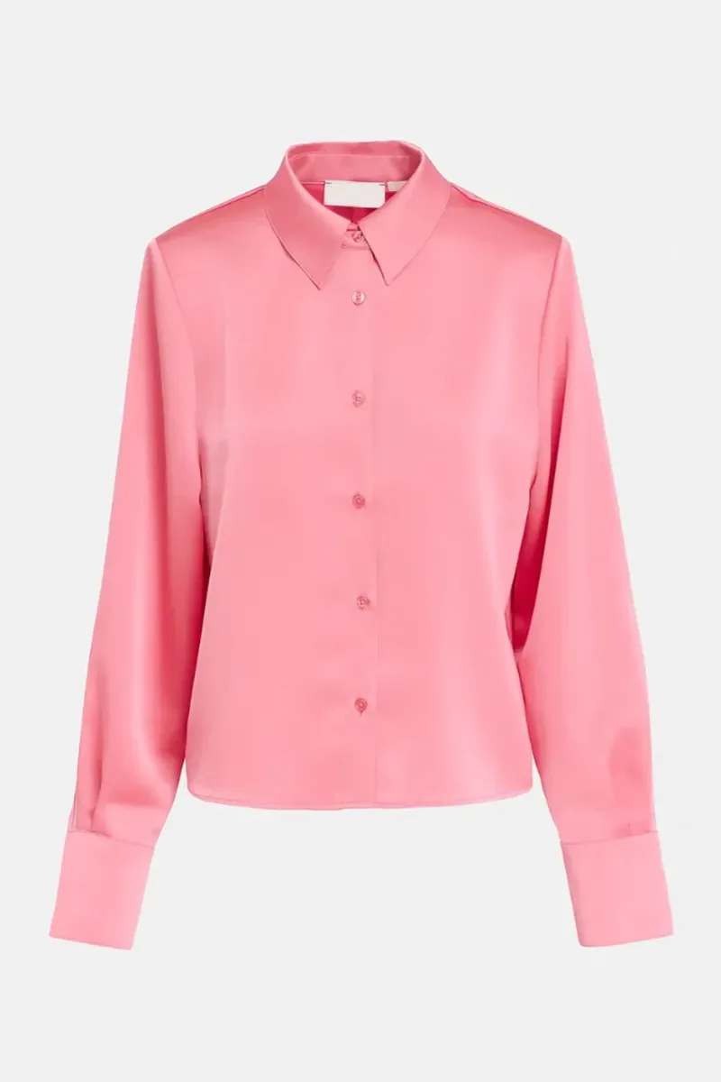 Pink Belted Waist Satin Shirts