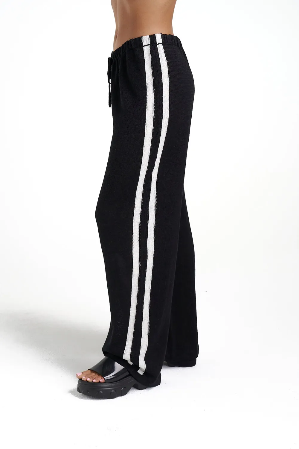 Black And White Soft  Loose Stripe Pants