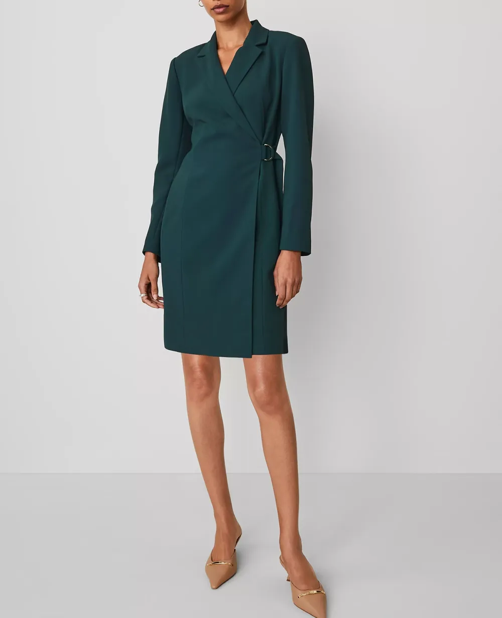 Notched Lapel Belted Sheath Dress