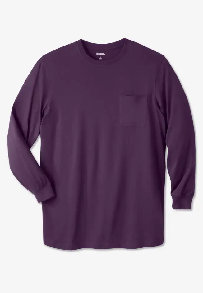 Shrink-Less Lightweight Longer-Length Long-Sleeve Crewneck Pocket Tee