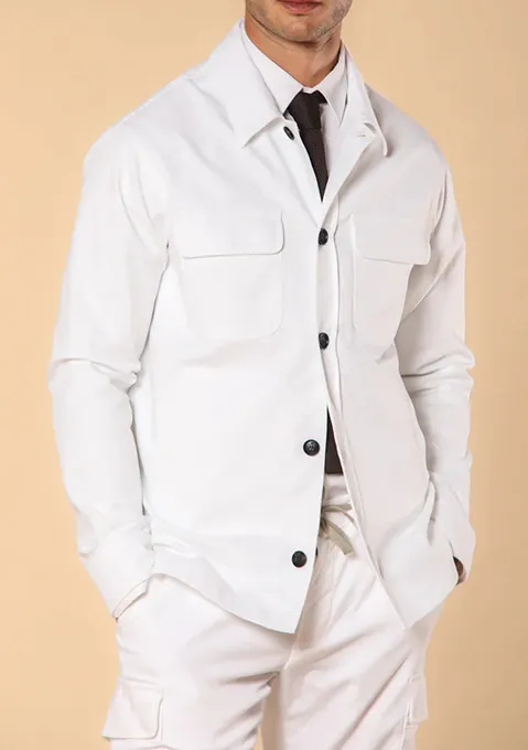 Men's Cotton Jersey White  Jacket With Elastic Lapel