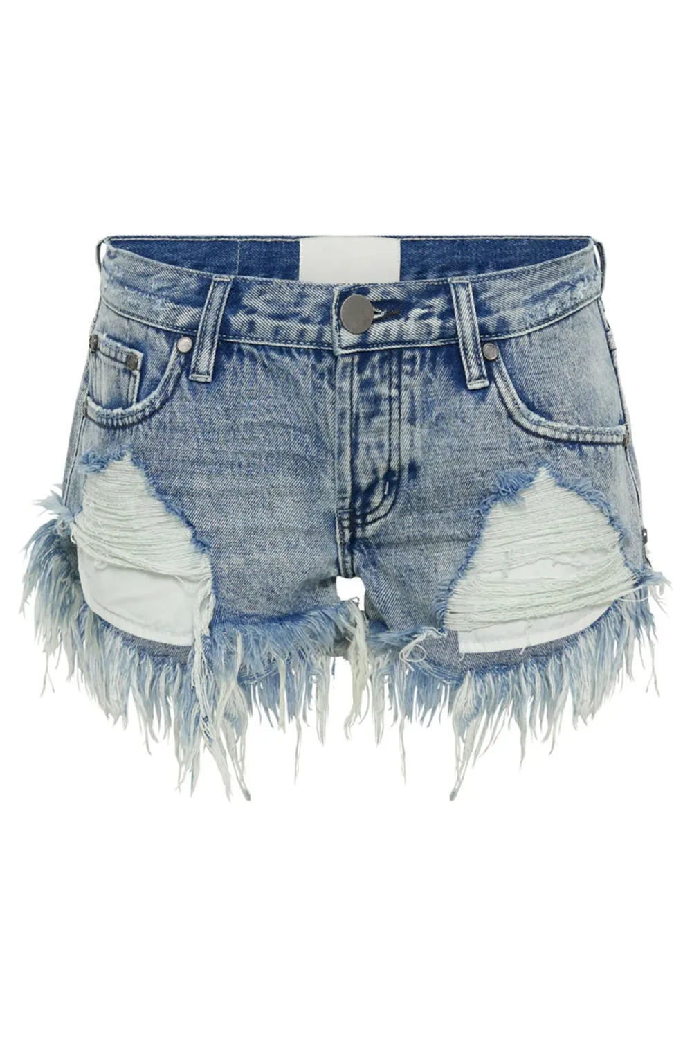 Blue Retro Frayed Distressed Slim  Shorts