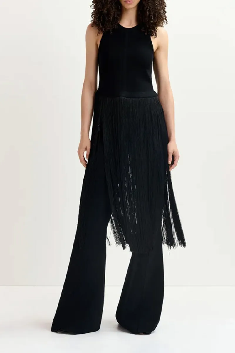 Black Sleeveless Fringe Hem Dresses