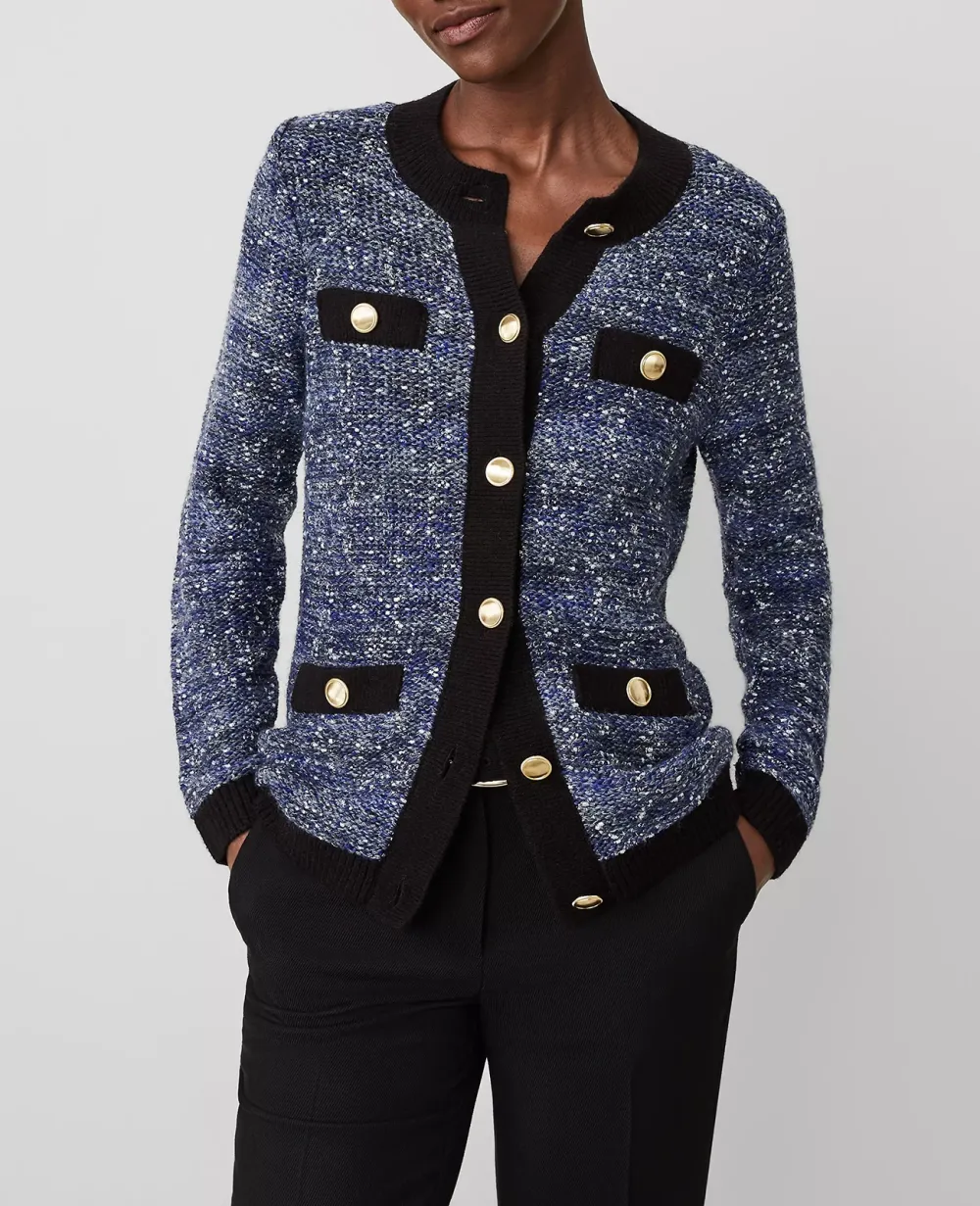 Tweedy Texture Button Trim Jacket