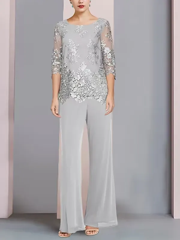 Round Neck Lace Top And Trousers Two-piece Suit