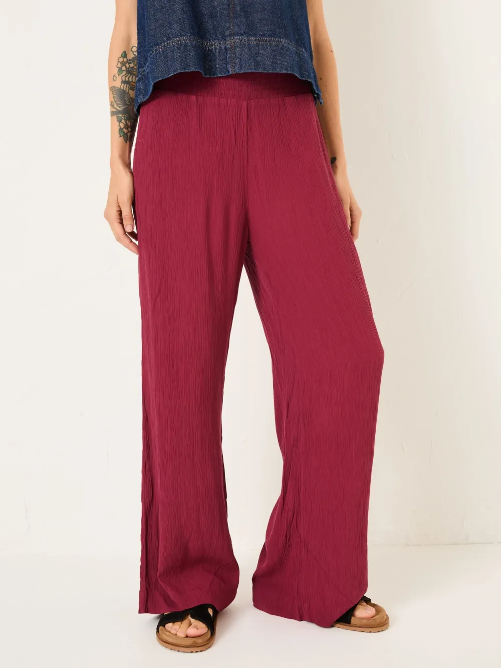 Burgundy Red Wide Leg Trousers