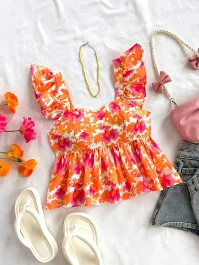 Floral Cap Sleeve Vacation Shirt