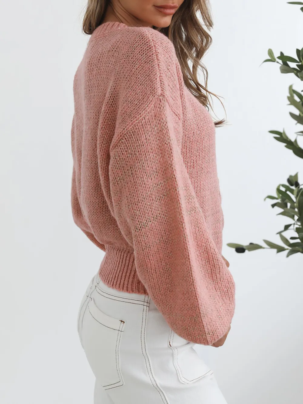 Pink Casual Style Crew Neck Knit