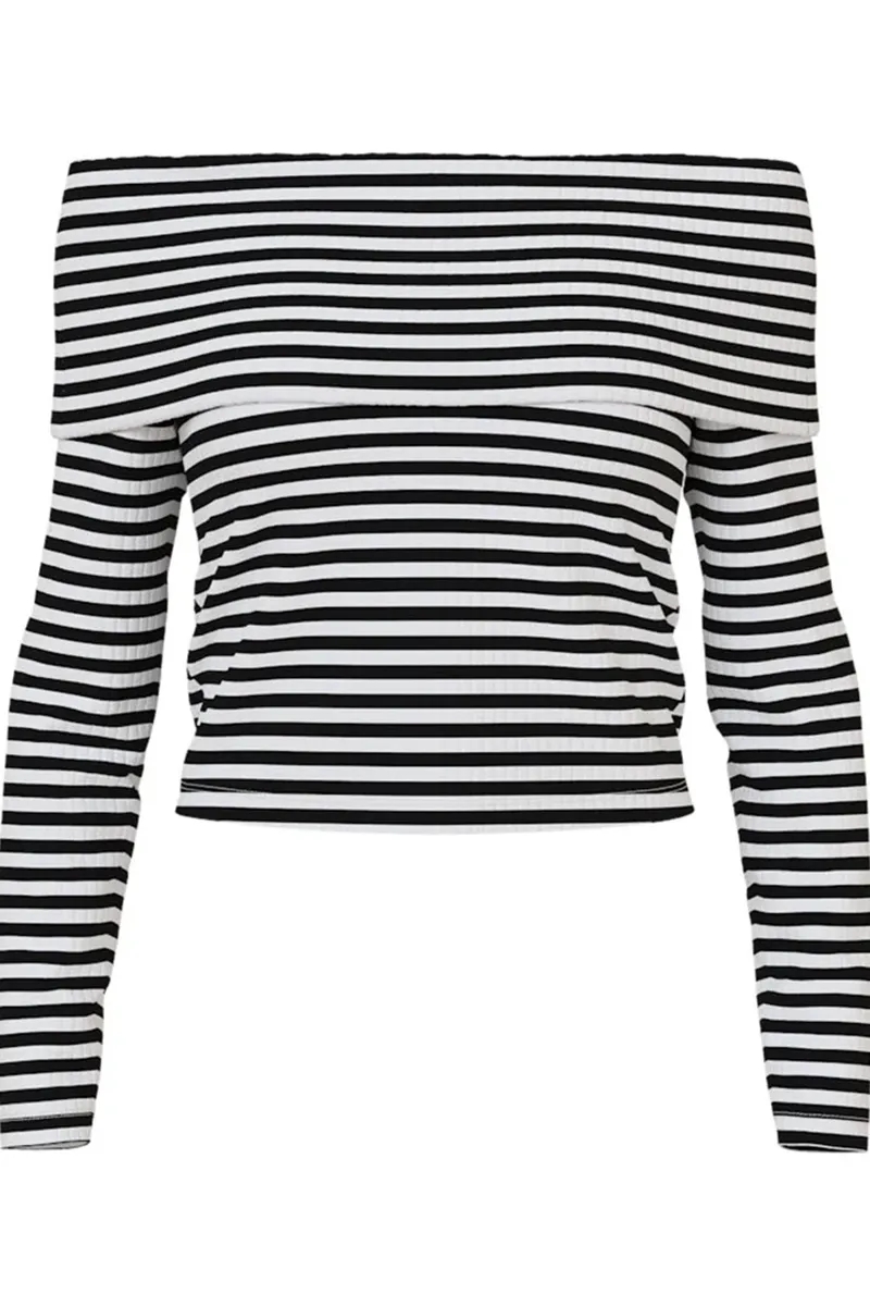 Striped Off The Shoulder Long Sleeve Tops