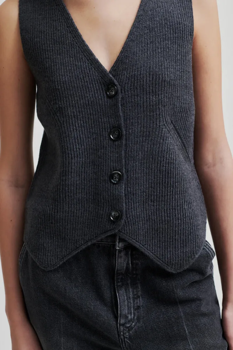 Grey V-Neck Buttoned Knit Waistcoats
