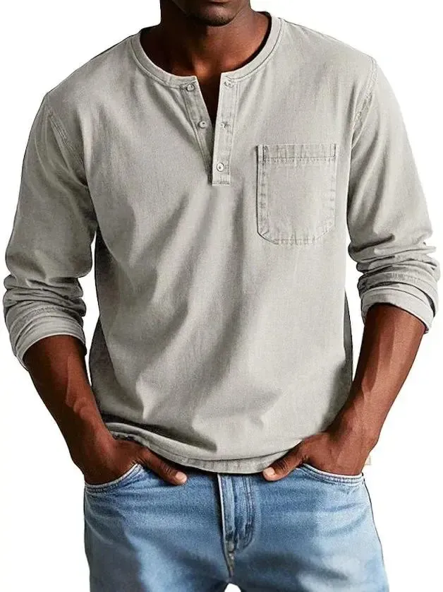 💫Clearance Sale🔥 - Men's Fashion Vintage Distressed Pocket Long Sleeve Henley Shirt