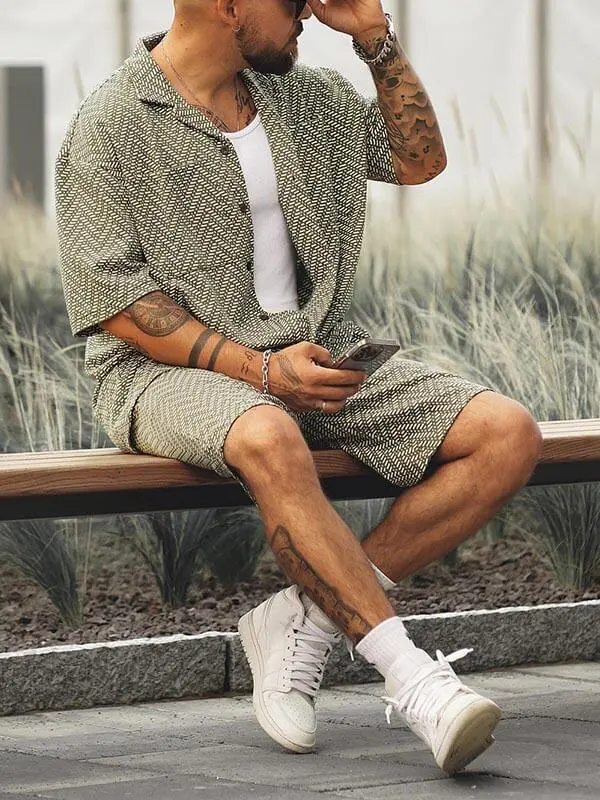 Men'S Geometric Print Casual Pocket Set