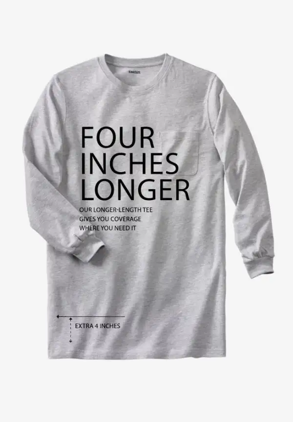 Shrink-Less Lightweight Longer-Length Long-Sleeve Crewneck Pocket Tee