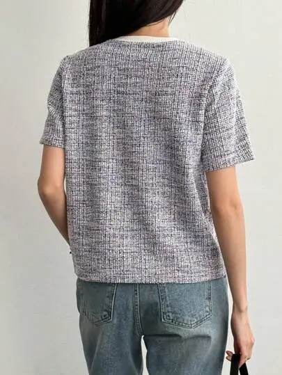 Patchwork Pocket Crew Neck Top