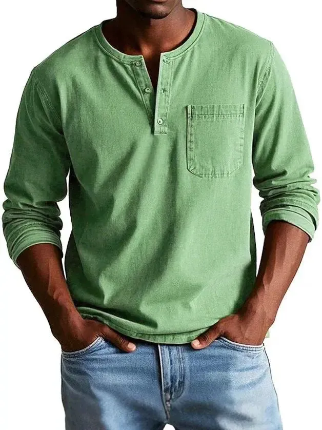 💫Clearance Sale🔥 - Men's Fashion Vintage Distressed Pocket Long Sleeve Henley Shirt