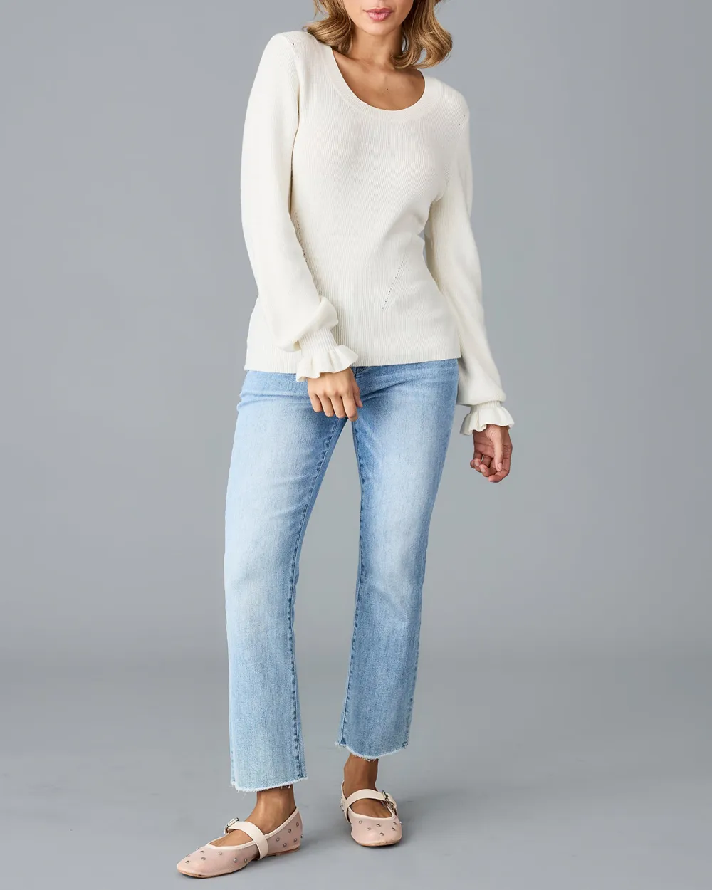 White Cut Out Knit Sweater