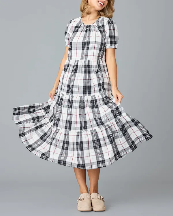 Black And White Plaid Midi Dress