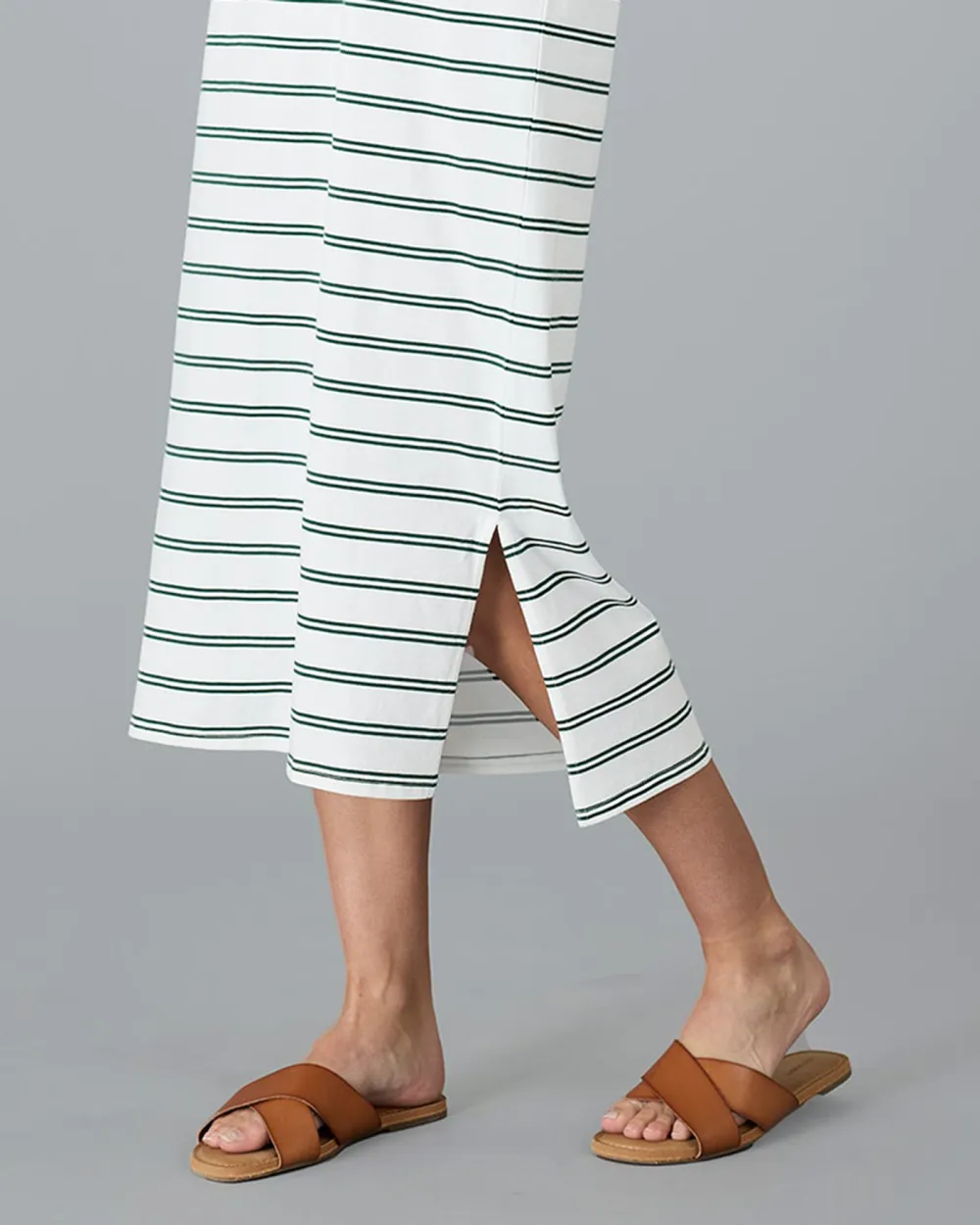 Green Polo Stripe Puff Sleeves Dress