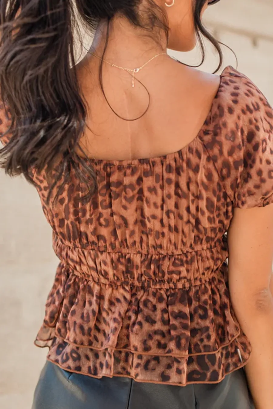 Leopard Smocked Waist Blouse