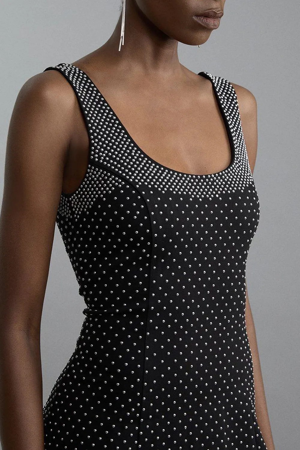 Studded Non-Stretch Jersey Mini Dress