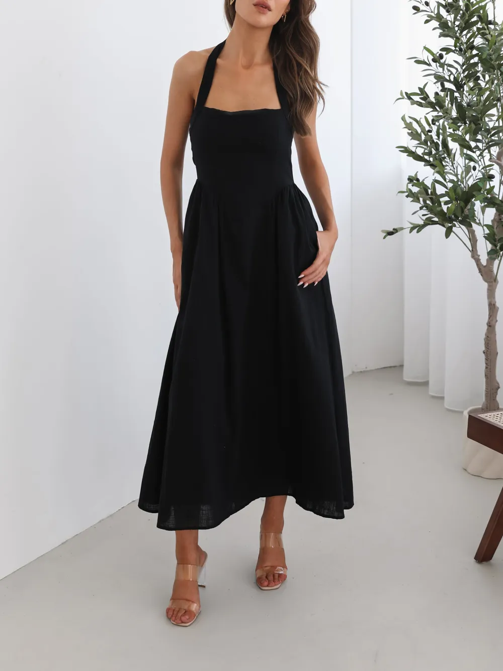 Black Casual Style Halter strap Dress