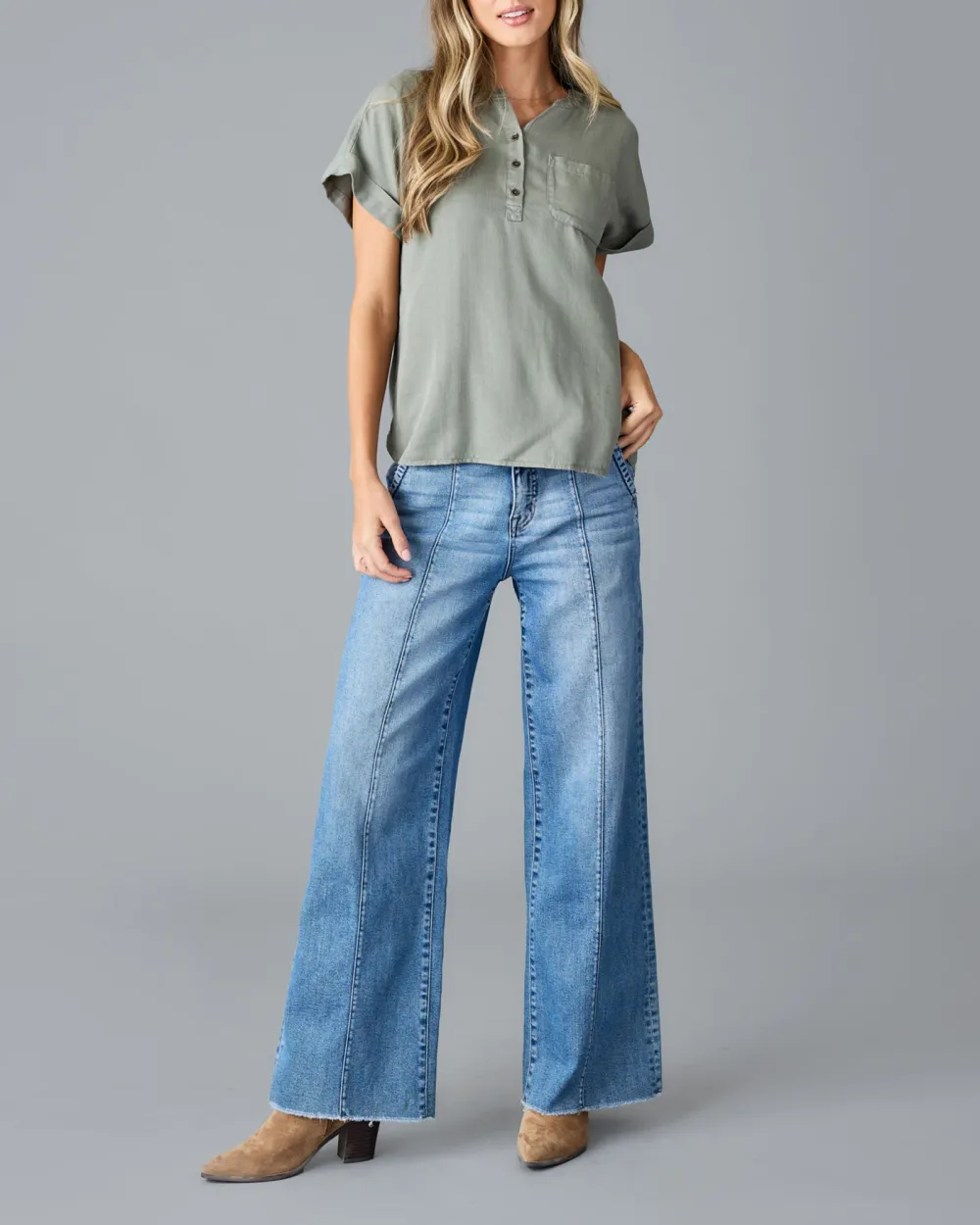 Relaxed Fit Sage Green Henley Shirt