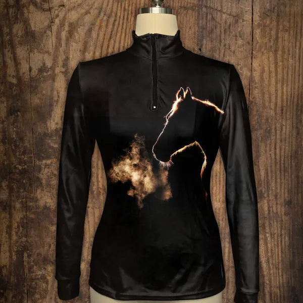 Women's Equestrian Style Horse Print Long Sleeve Casual Shirt