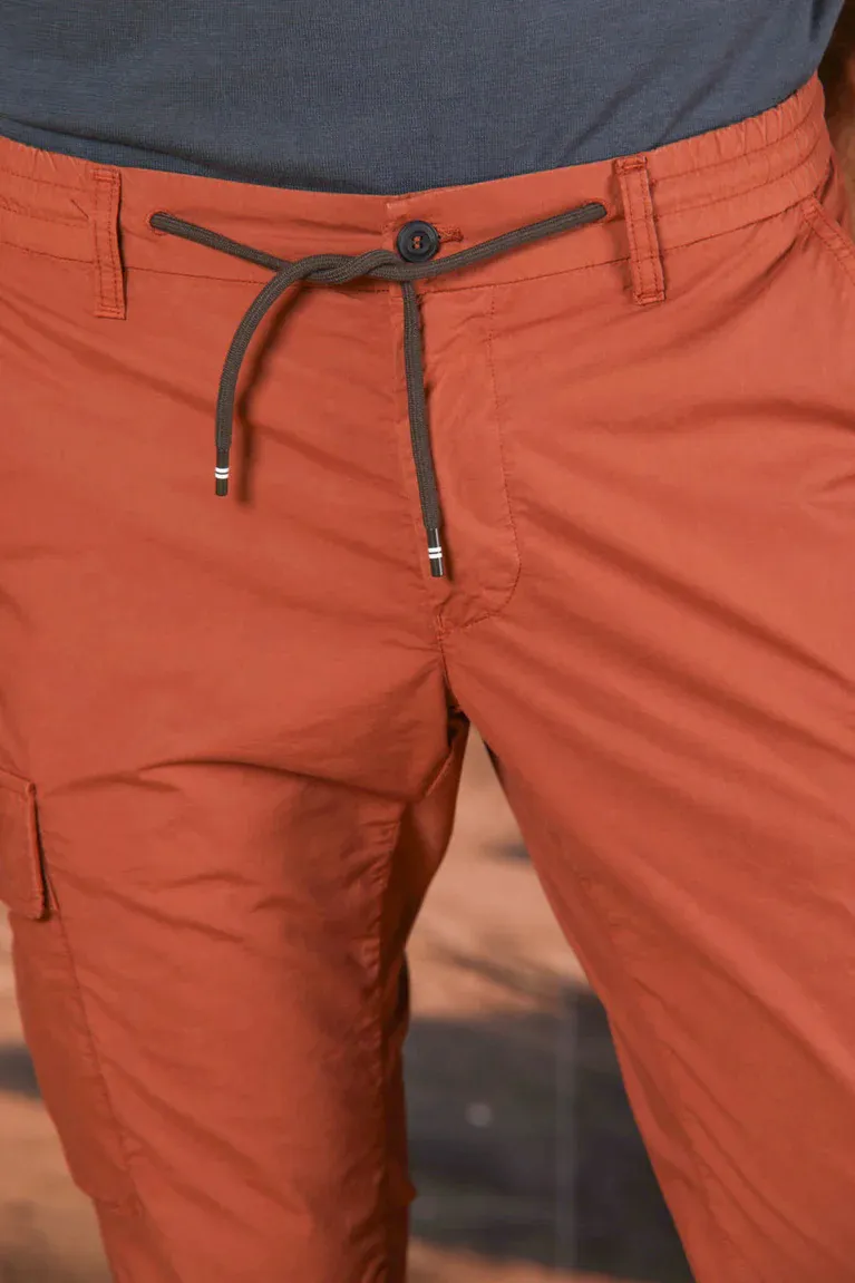 Men's Brick Slim Fit Parachute Fabric Cargo Pants with Large Pockets