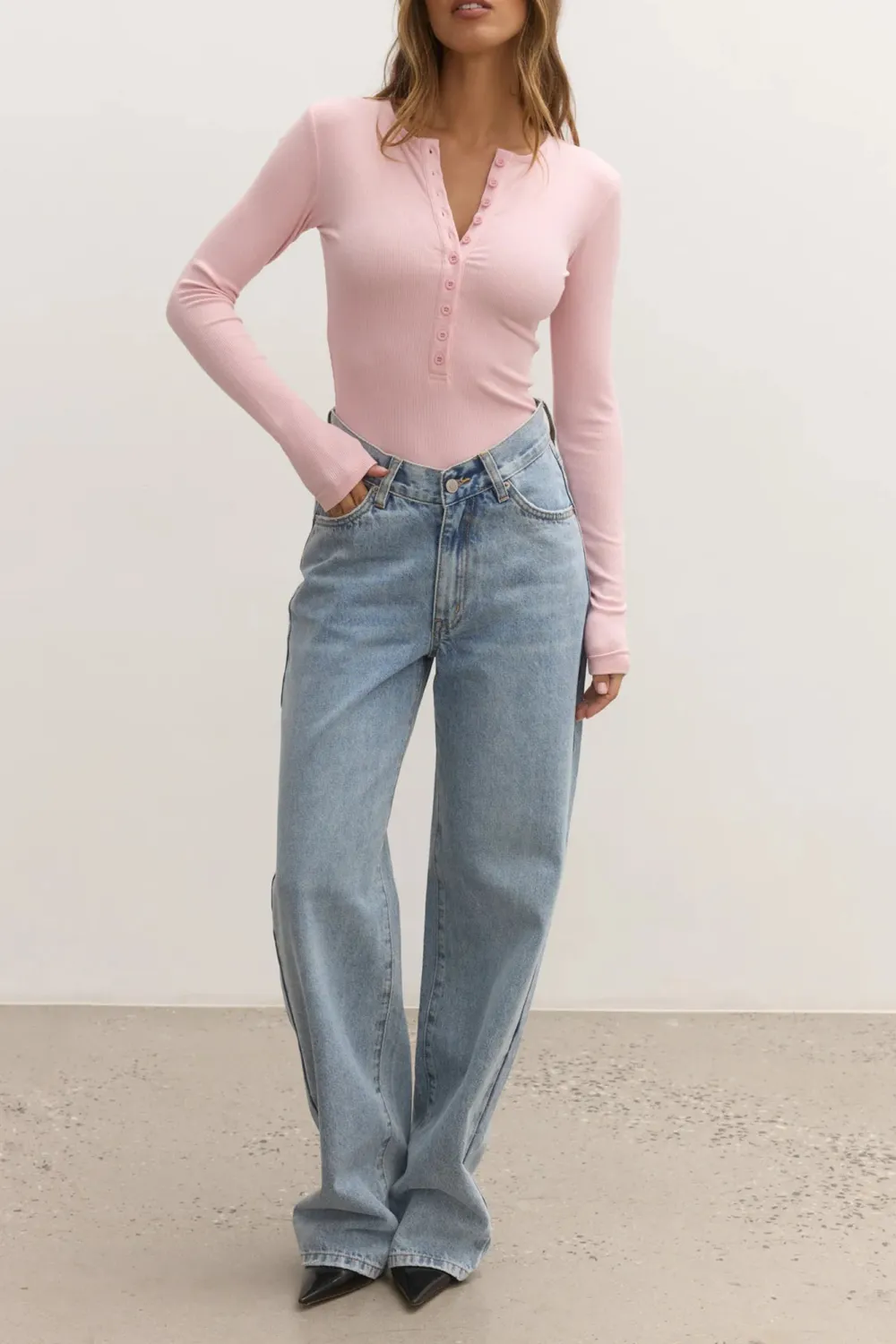 Pink V-neck Comfortable Breathable Bodysuit