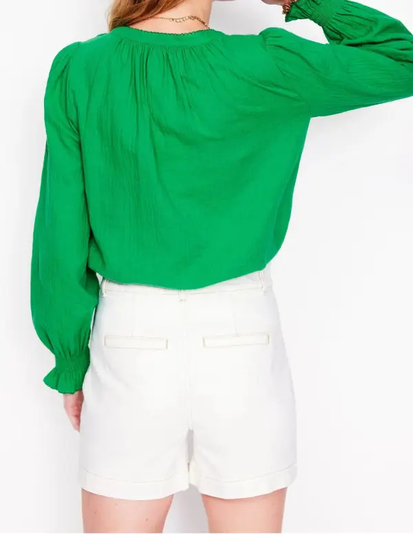 Emerald Green Puff - Sleeve Button - Up
