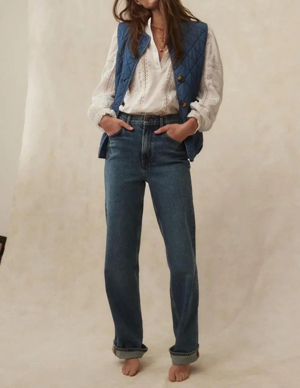 Dark Blue Mid - Rise Straight - Leg Jeans