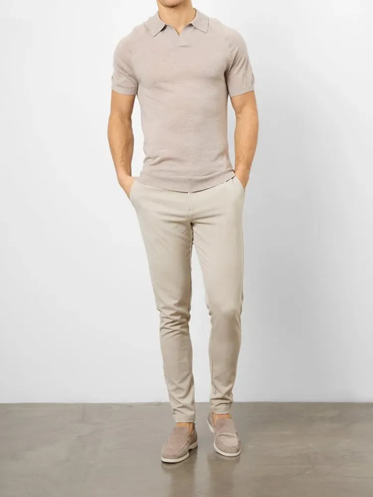 Wheat Marl Merino Wool Soft Simple Polo Shirt