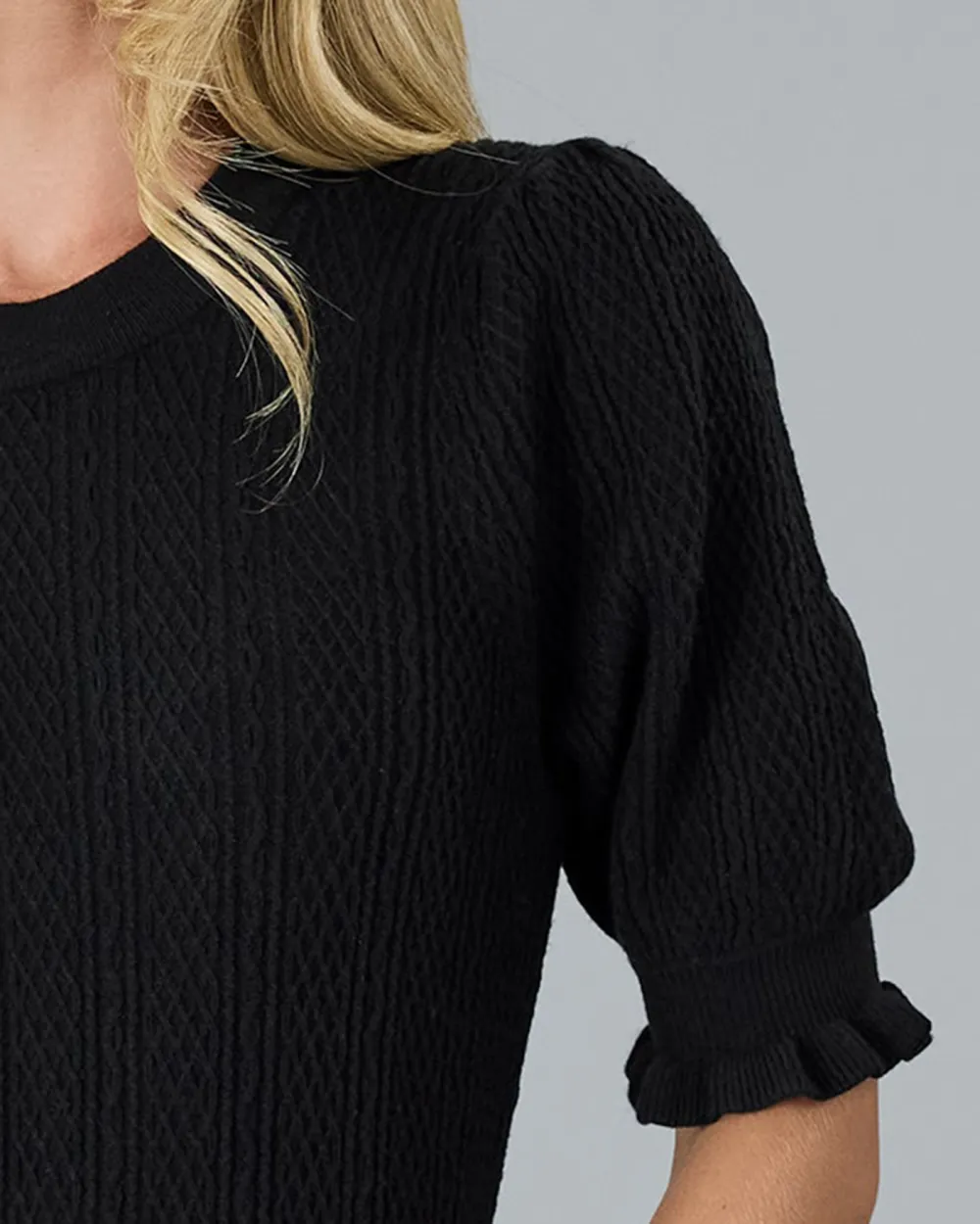 Black Textured Short Sleeve Sweater